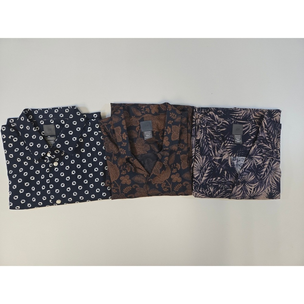 Lot of 3 HM Mens S/S Button Down Shirts Floral Tropical Geometric Medium